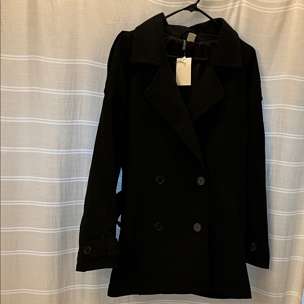 Black Pea Coat Size Large NWT! H&M winter coat large DIVIDED brand peacoat Nice!